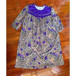 Vintage 80’s Roman’s Purple Gold  Funky Muu Muu Balloon Sleeve Dress Plus XXL
